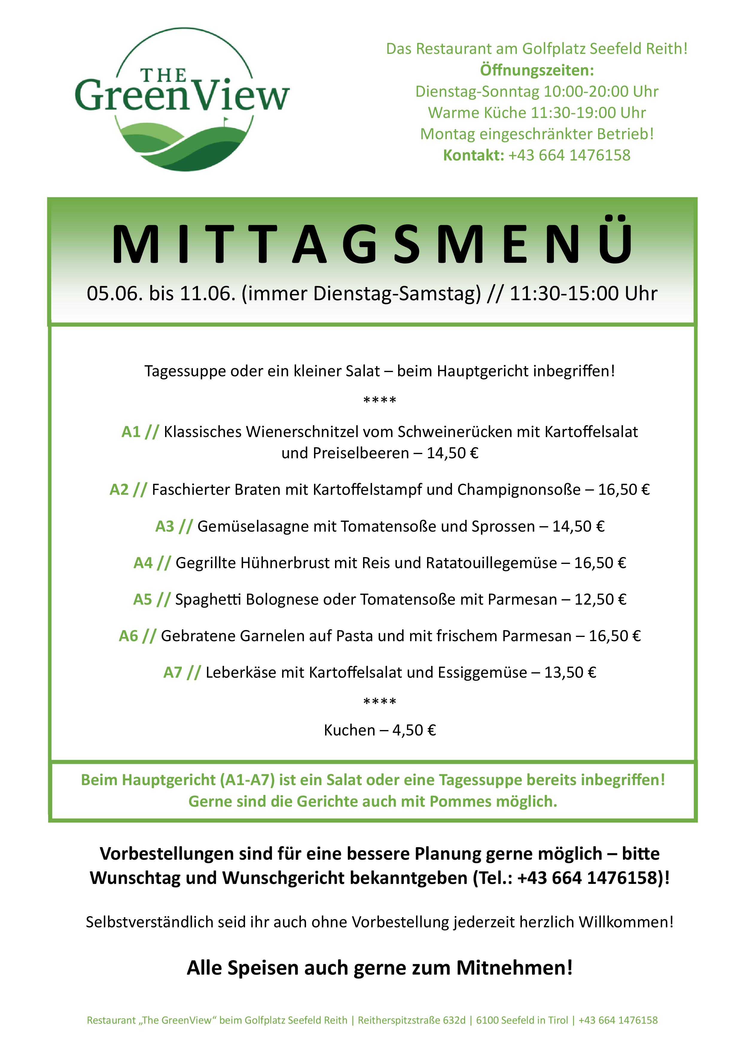 Restaurant GreenView Wochenkarte 2026 06